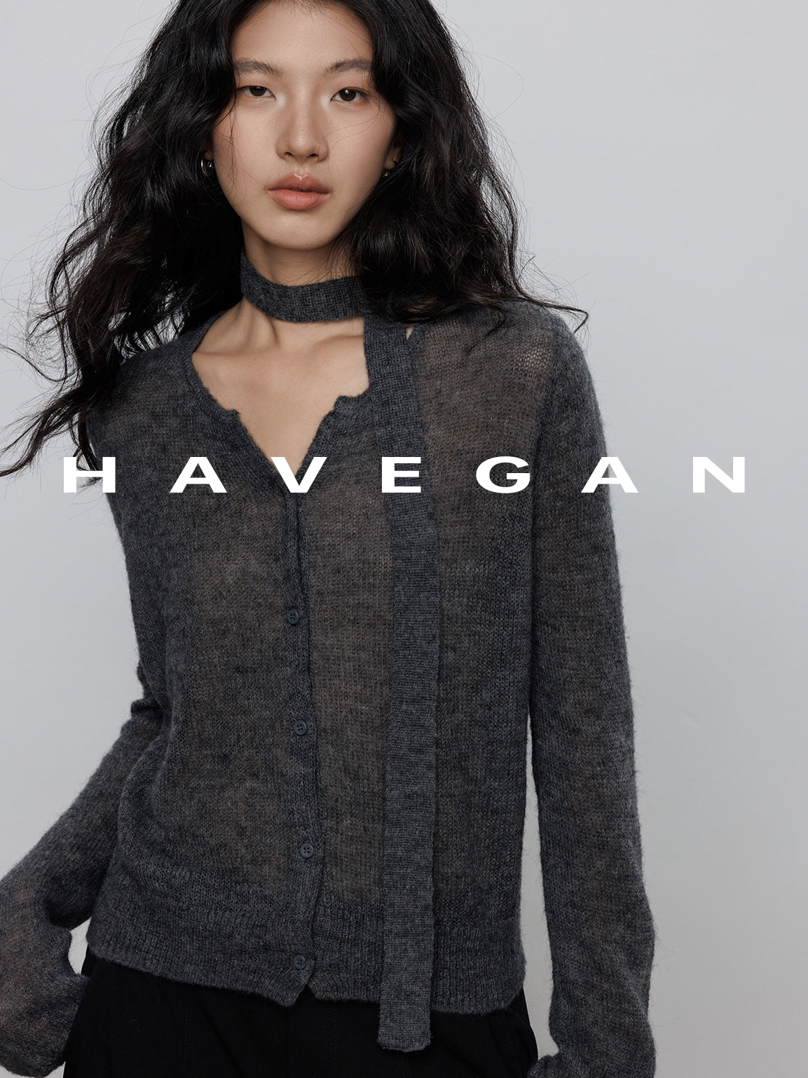 V-Neck Sheer Knit Cardigan_BDHL7783