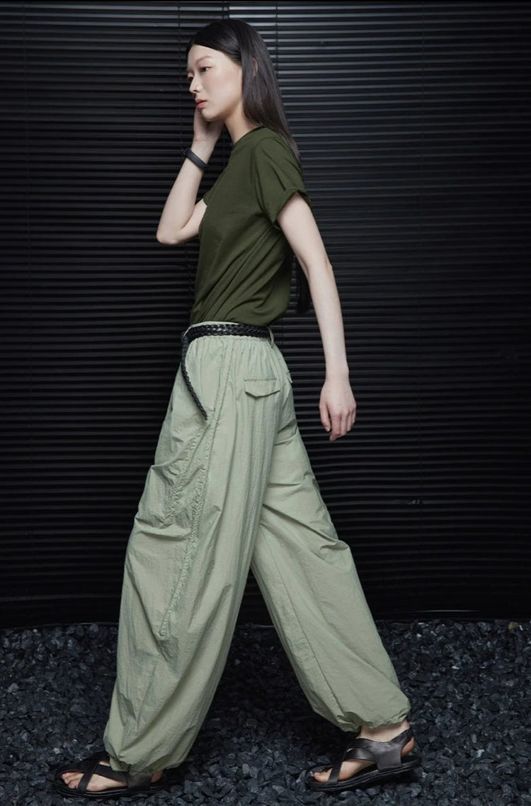 Green Loose Wide-Leg Pants_BDHL6042