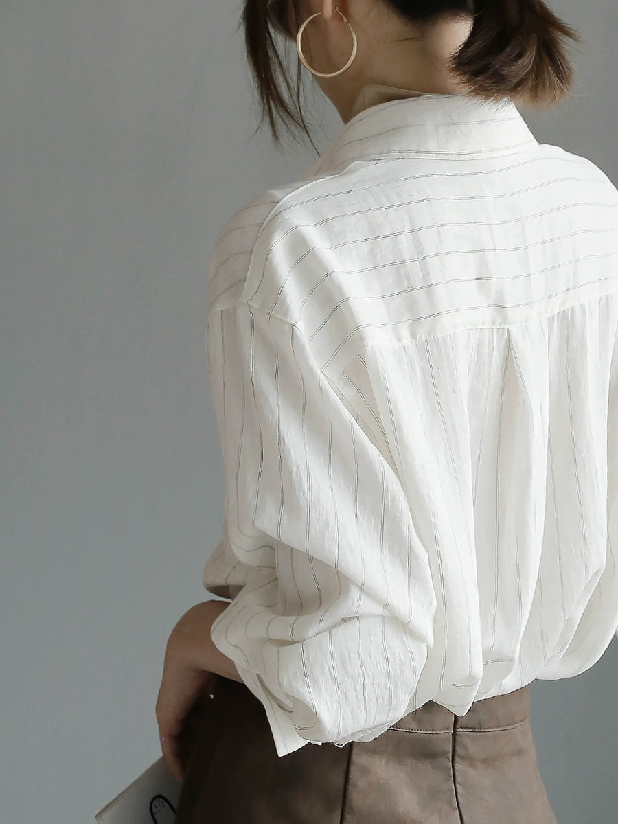 [In Stock/Only 1 Item] Striped Two-Button Relaxed Fit Cardigan Shirt_LCHK356