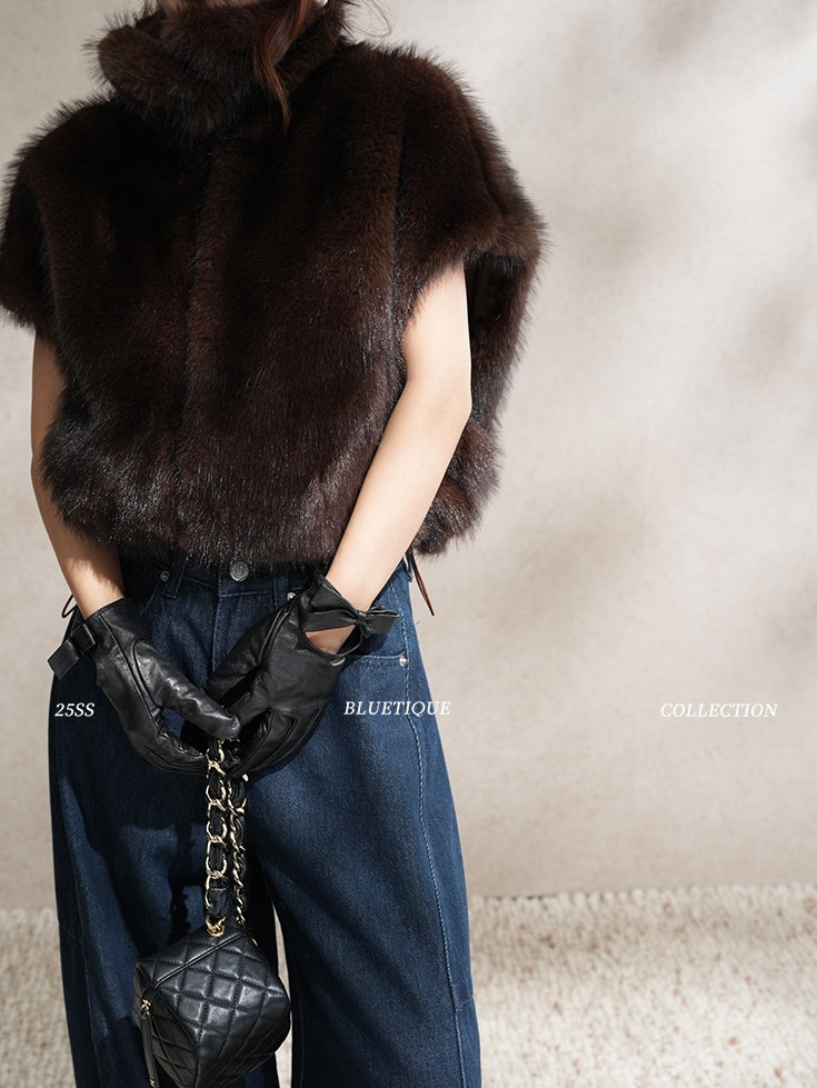 Stand Collar Zipper Fur Vest_BDHL8015