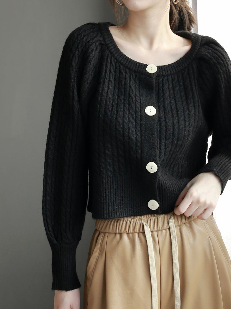 Lantern Sleeve Knitted Cardigan_BDHL6873