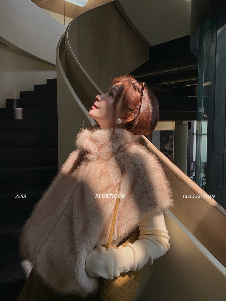 Stand Collar Zipper Fur Vest_BDHL8015