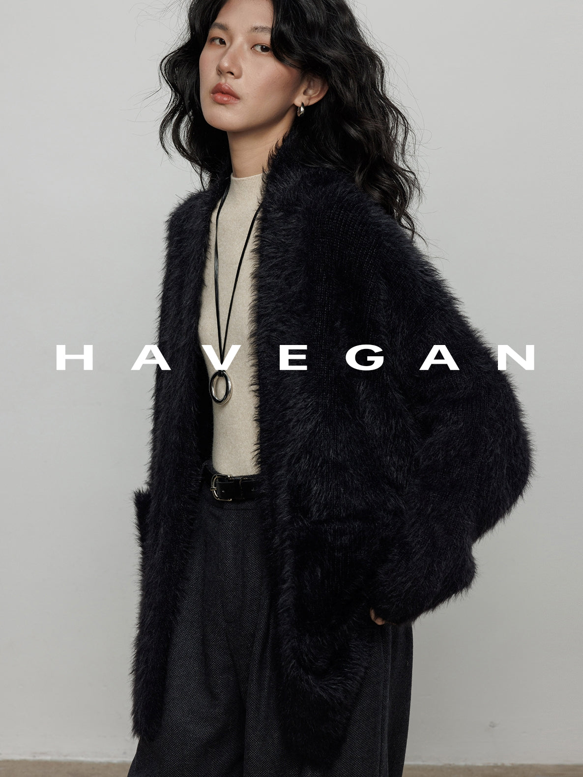 無領抓絨長版開襟衫_BDHL7971