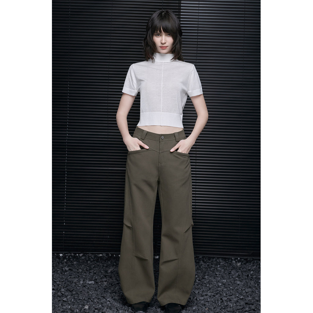 Mock Neck Short Sleeve Slim Knit Top_BDHL8217