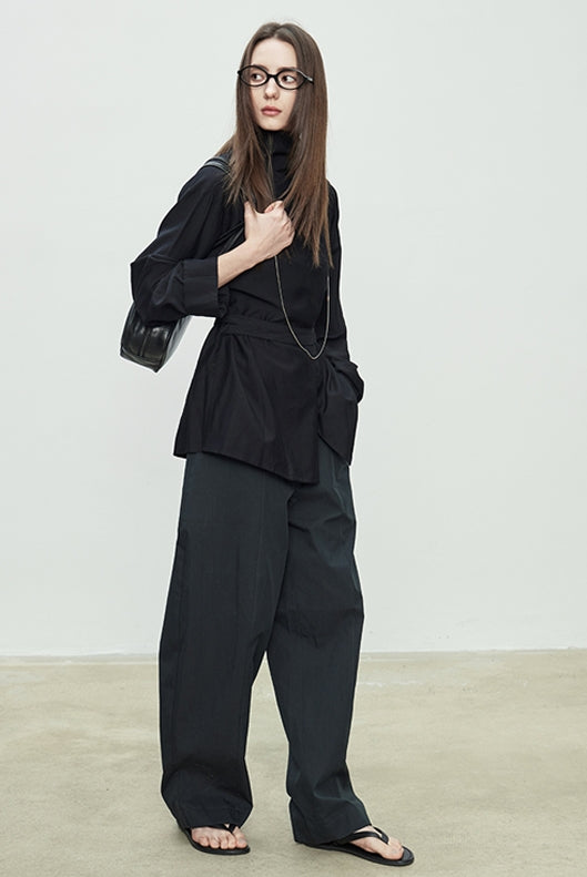 Draped Collar Ribbon Shirt_BDHL7100