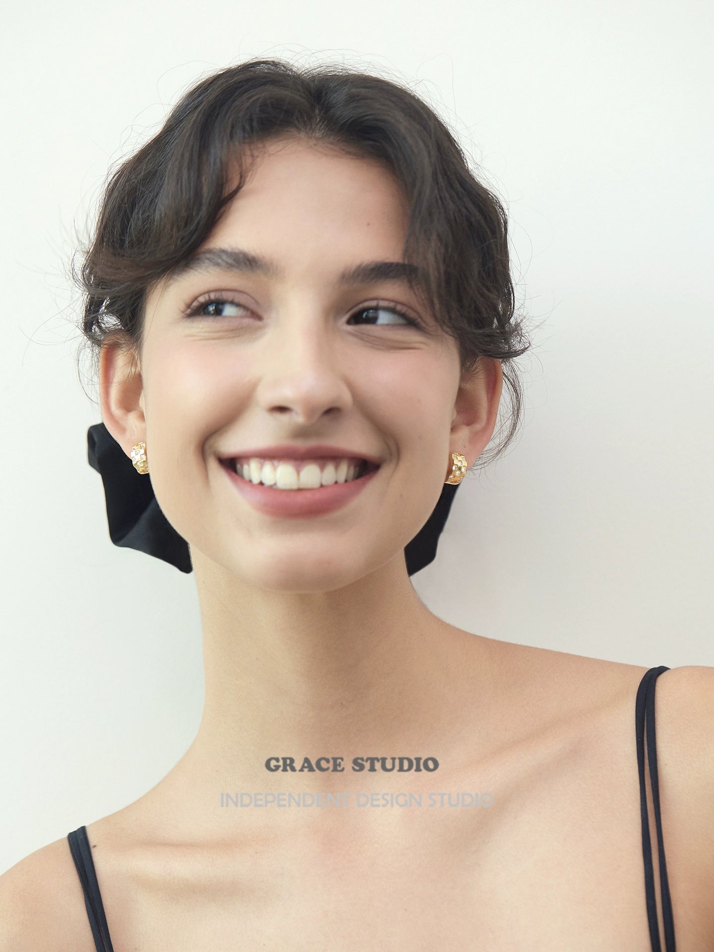 Checkerboard Metal pierced earrings_BDHL7681