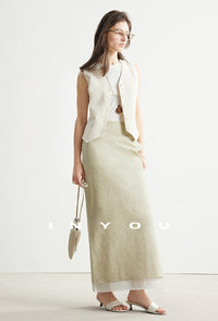 Side Slit Layered Straight Skirt_BDHL6980