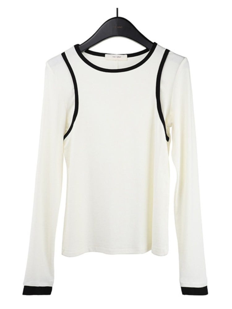 Contrast Faux Layered Tops_BDHL6438