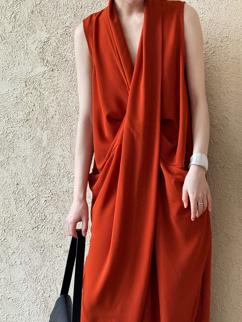 V-Neck Draped Cross Dress_BDHL7558