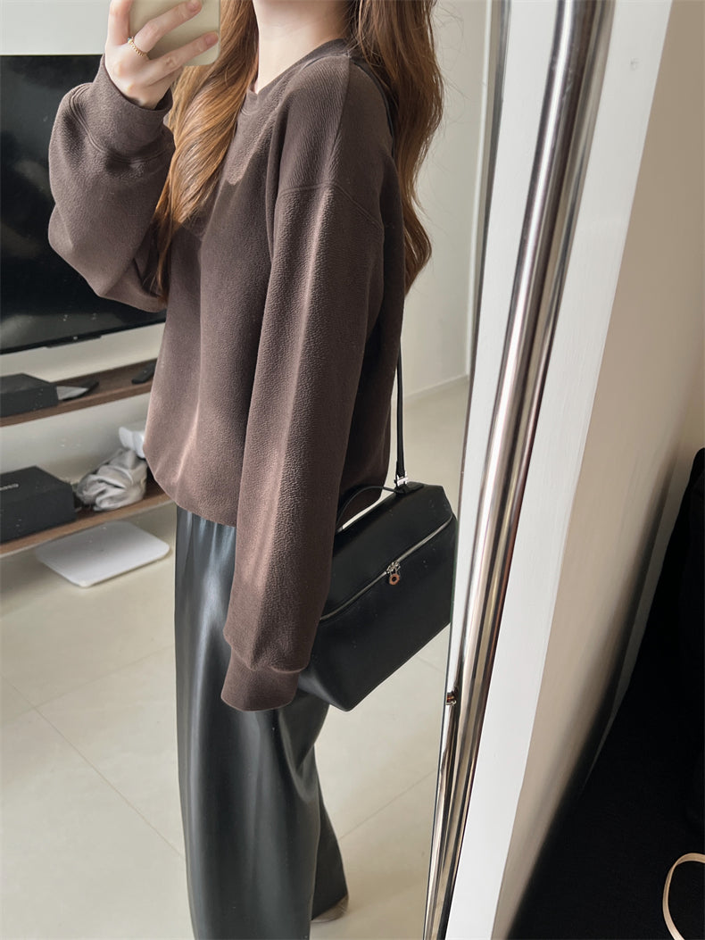 Black PU Leather Straight Pants_BDHL6764