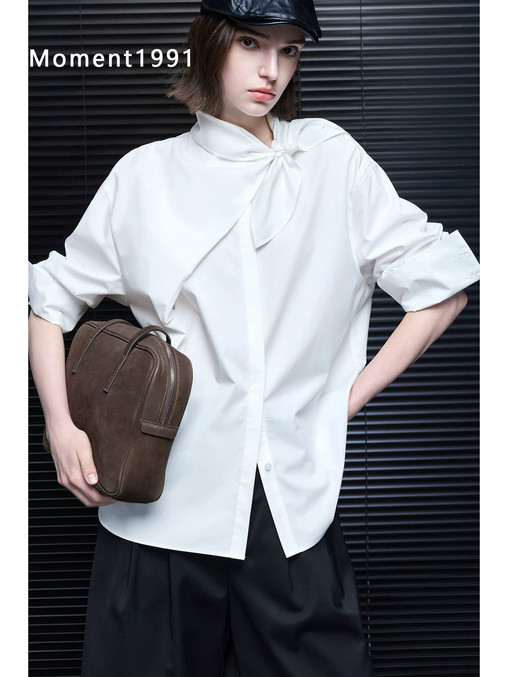 Bow Tie Oversized Long Sleeve Shirt_BDHL8405