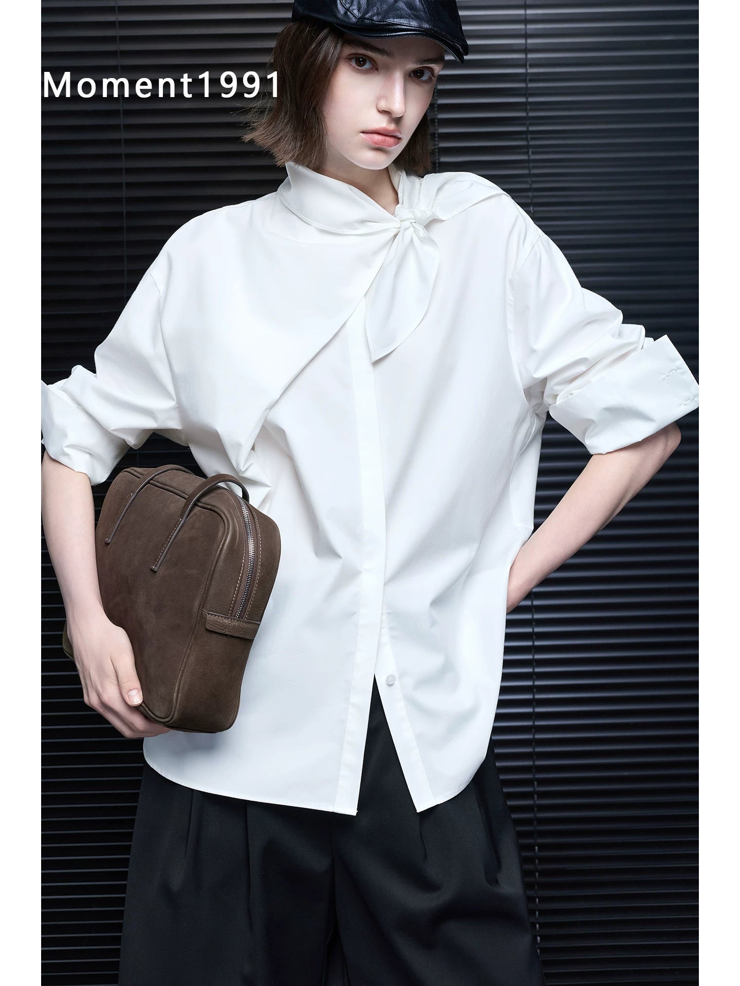 Bow Tie Oversized Long Sleeve Shirt_BDHL8405