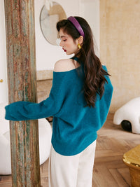 V-Neck Cut-Out Off-Shoulder Knit_BDHL6846