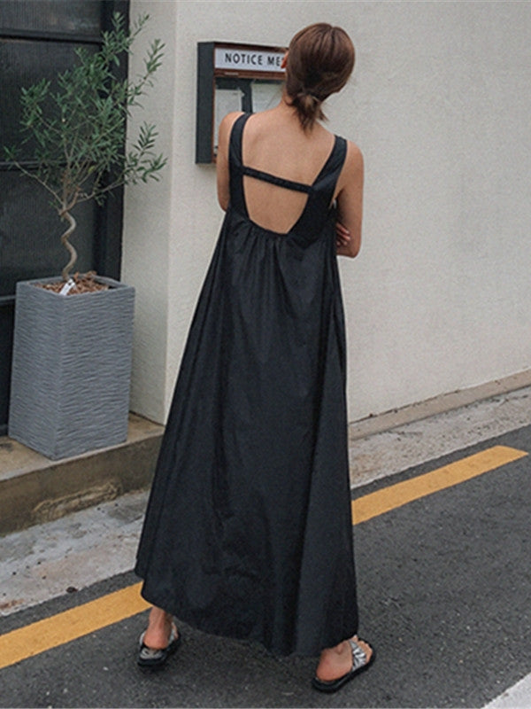 Loose Backless Suspender Dress_BDHL7247