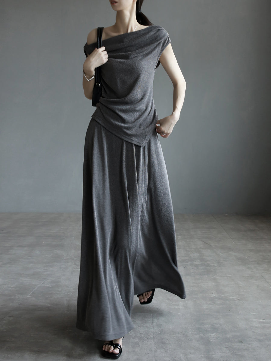 Twisted Collar Top &amp; Drape Skirt Set_BDHL7637