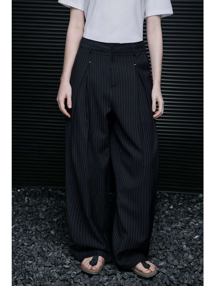 Black striped wide leg pants_BDHL7640