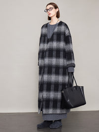 Plaid V-Neck Long Coat_BDHL6605