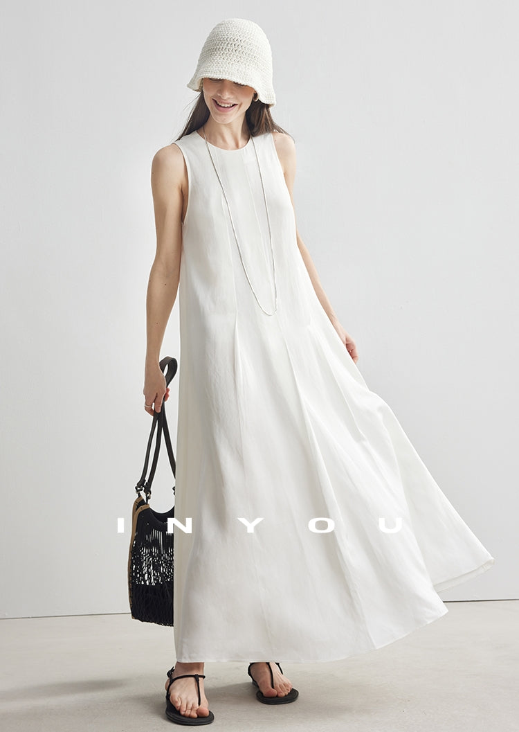 Simple Tucked Sleeveless Dress_BDHL7181