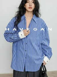 Contrast Cuff Striped Shirt_BDHL7068