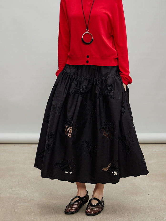 Embroidered Hollow A-Line Skirt_BDHL7184