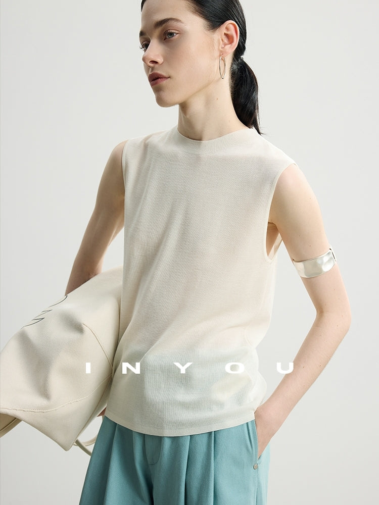 Round Neck Slim Sleeveless Tops_BDHL7484