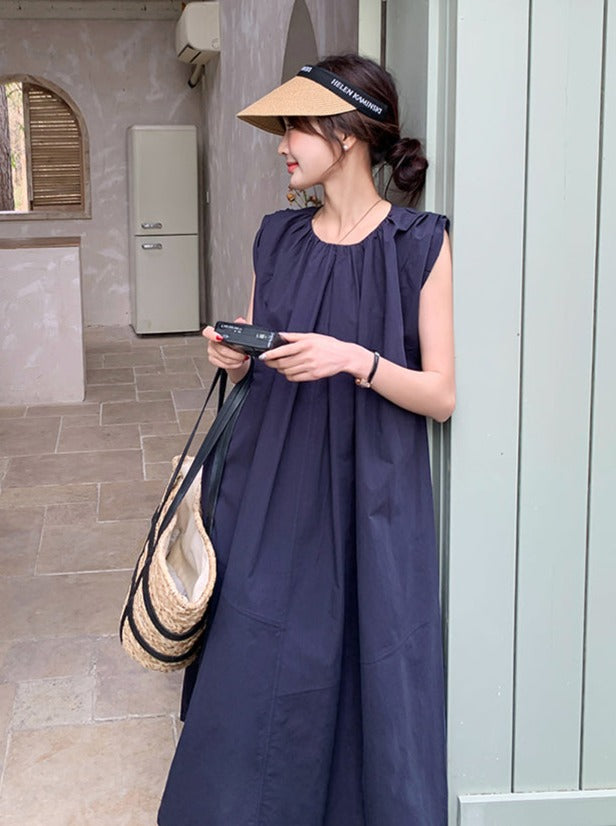 Navy Sleeveless A-Line Dress_BDHL6228