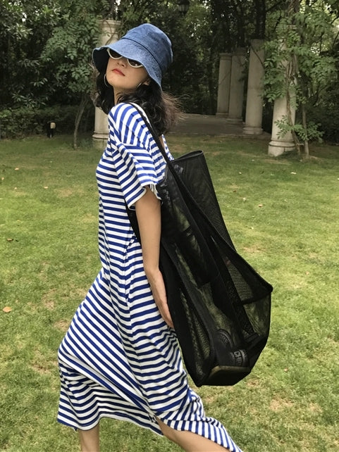 Backless Striped Sleeveless Dress_BDHL7548