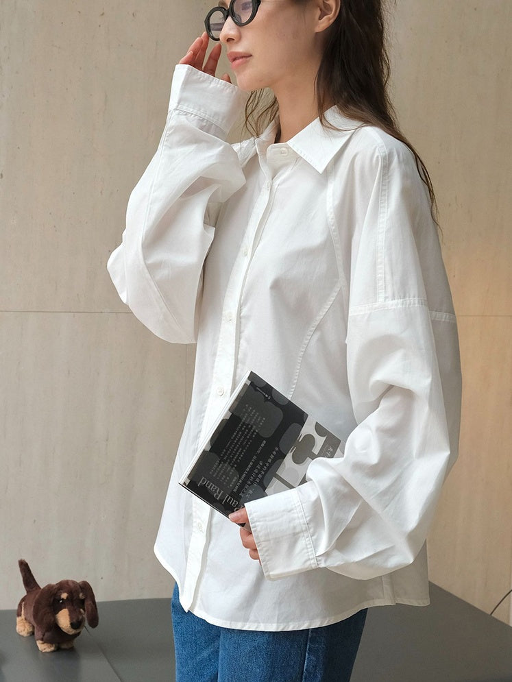 White Balloon Sleeve Shirt_BDHL6537