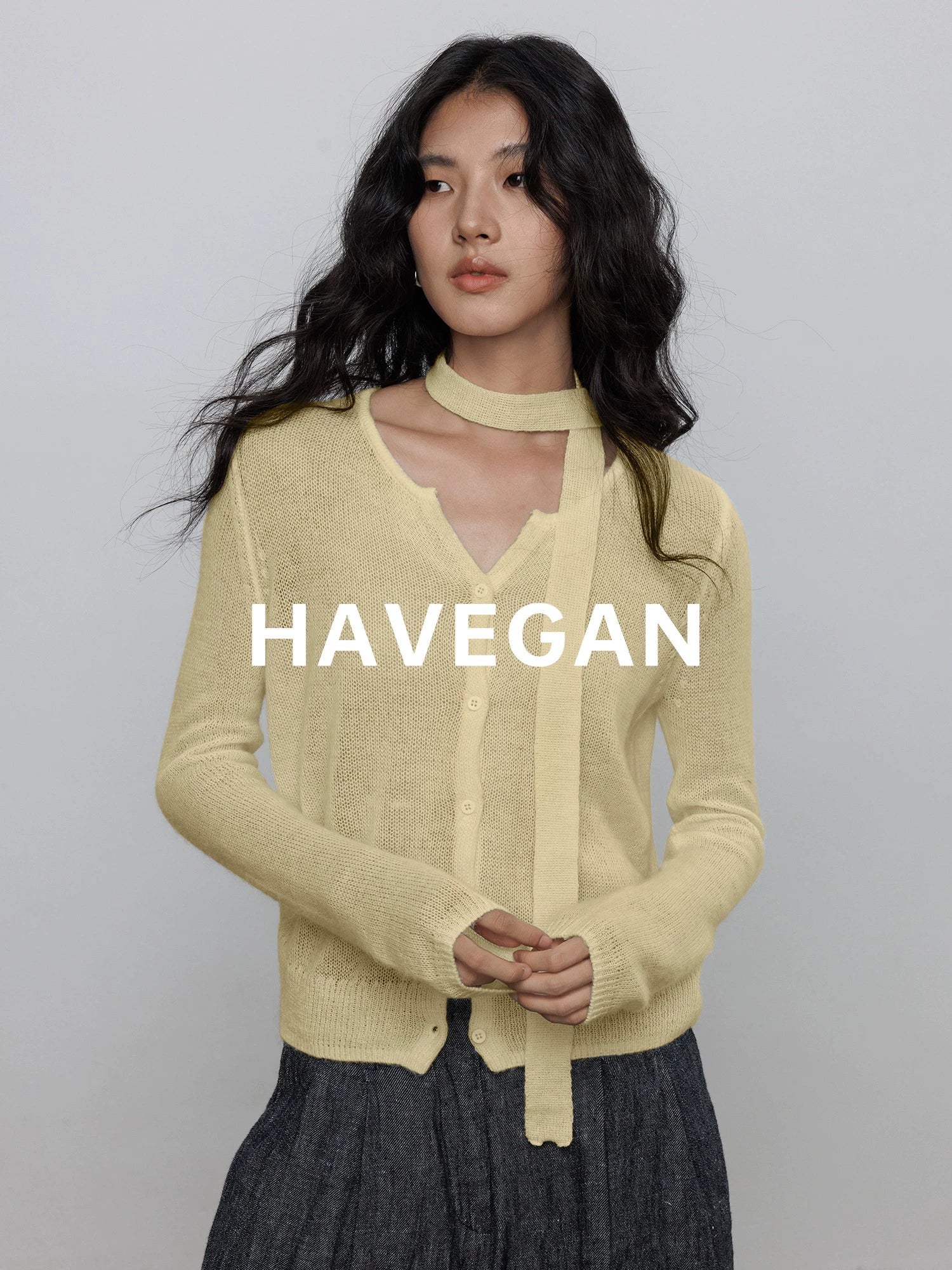 V-Neck Sheer Knit Cardigan_BDHL7783