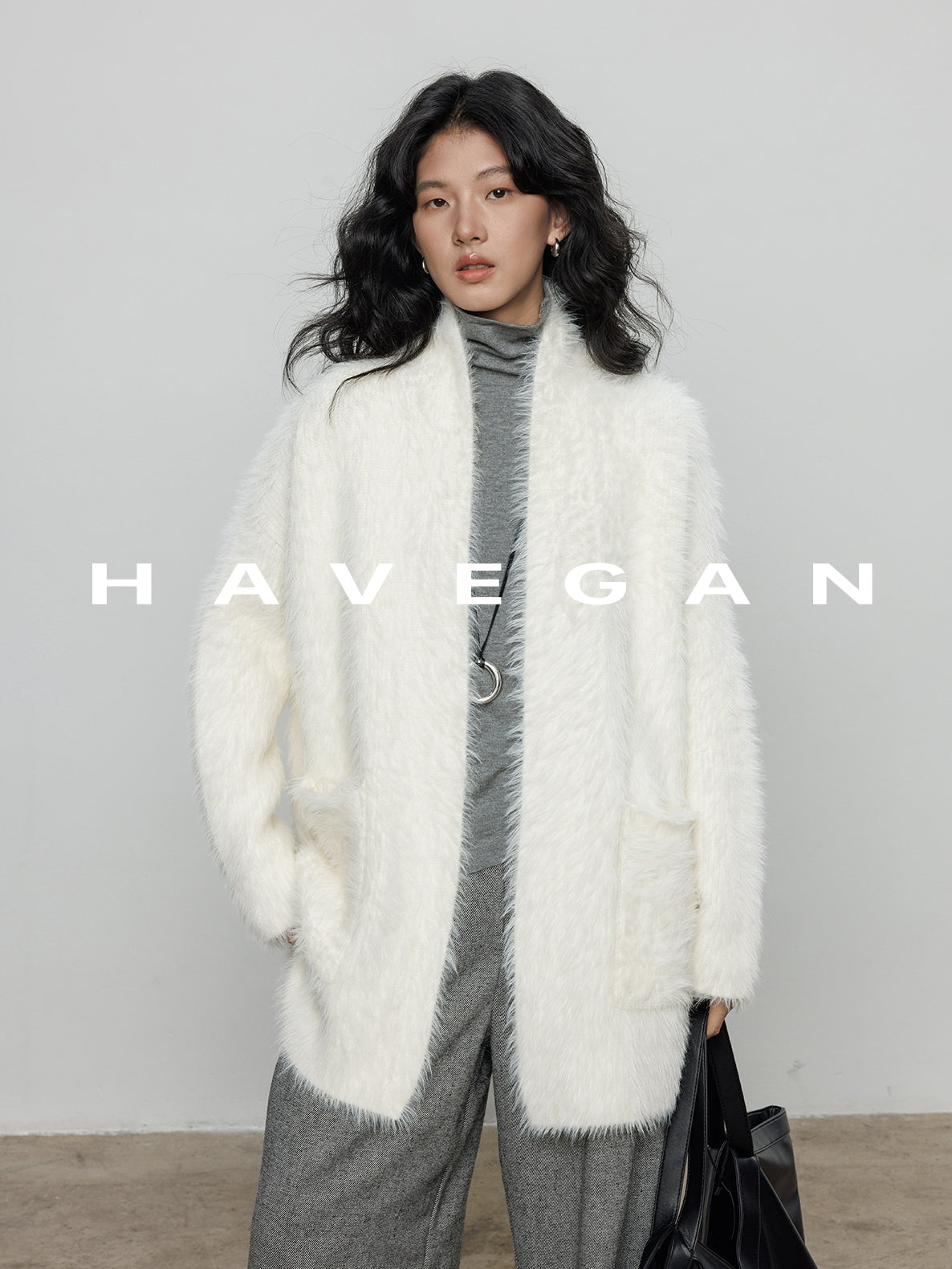 無領抓絨長版開襟衫_BDHL7971