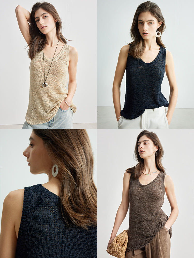 Hollow-Weave Sleeveless Tops_BDHL6983