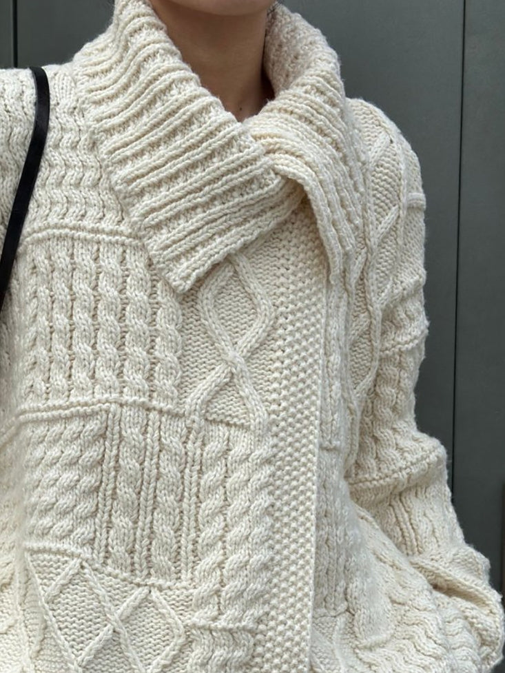 領口飾邊麻花針織開襟衫_BDHL8135