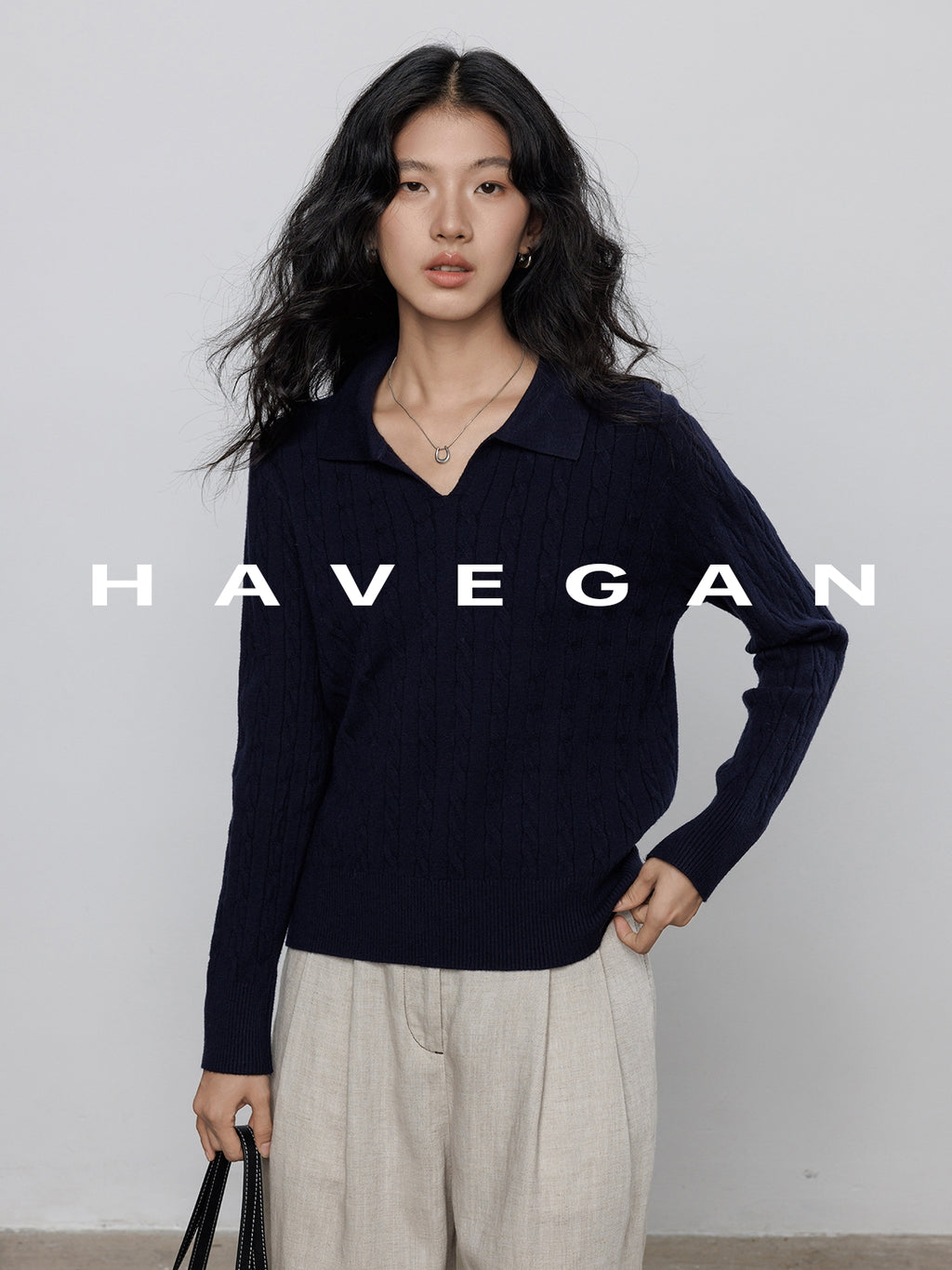 Polo-Collar Cable Knit Tops_BDHL7782