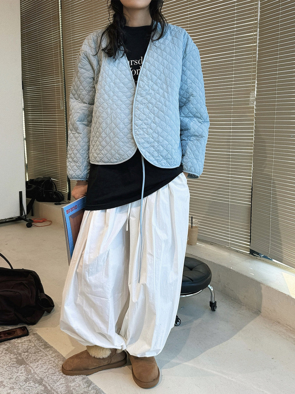 V-Neck Diamond-Stitch Jacket_BDHL8133