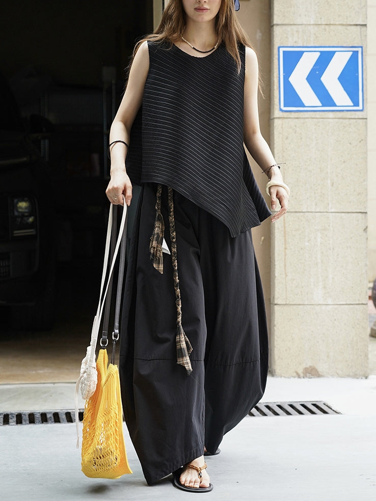 Irregular Round Neck Sleeveless Tops_BDHL7627