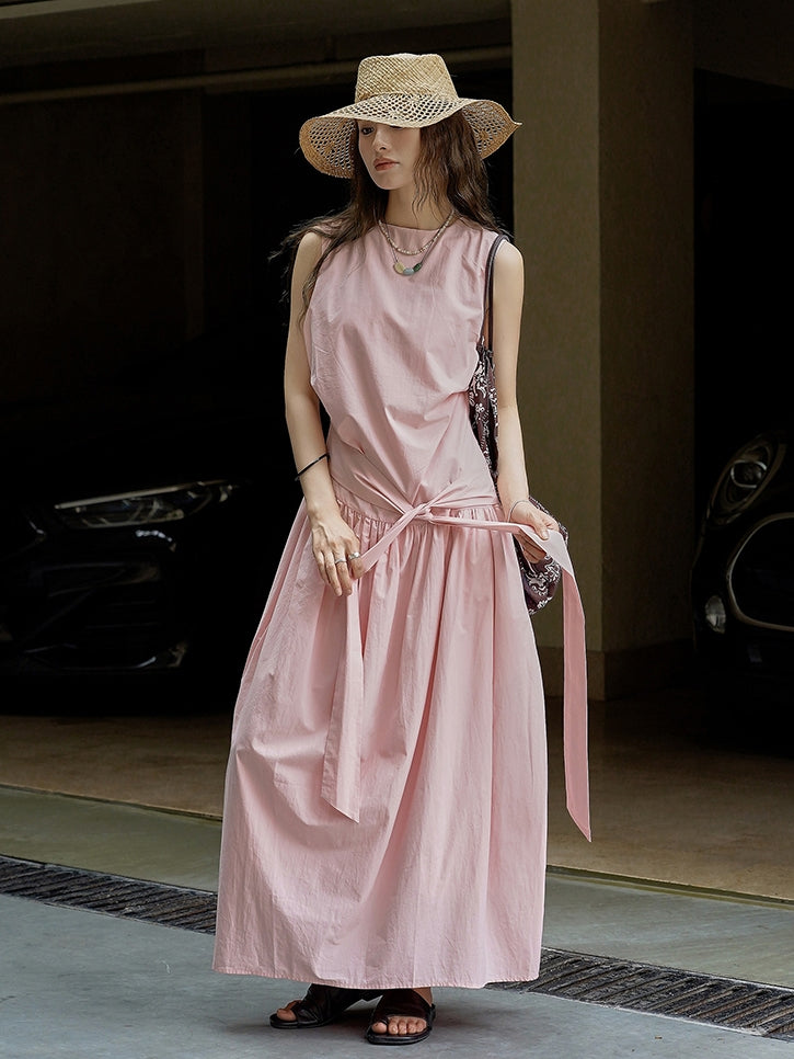 Pleated Strap Sleeveless Dress_BDHL7532