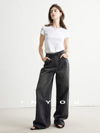 Straight Floor-Length Denim Pants_BDHL6951