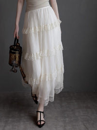 Mesh Lace Medium Length Skirt_BDHL7417