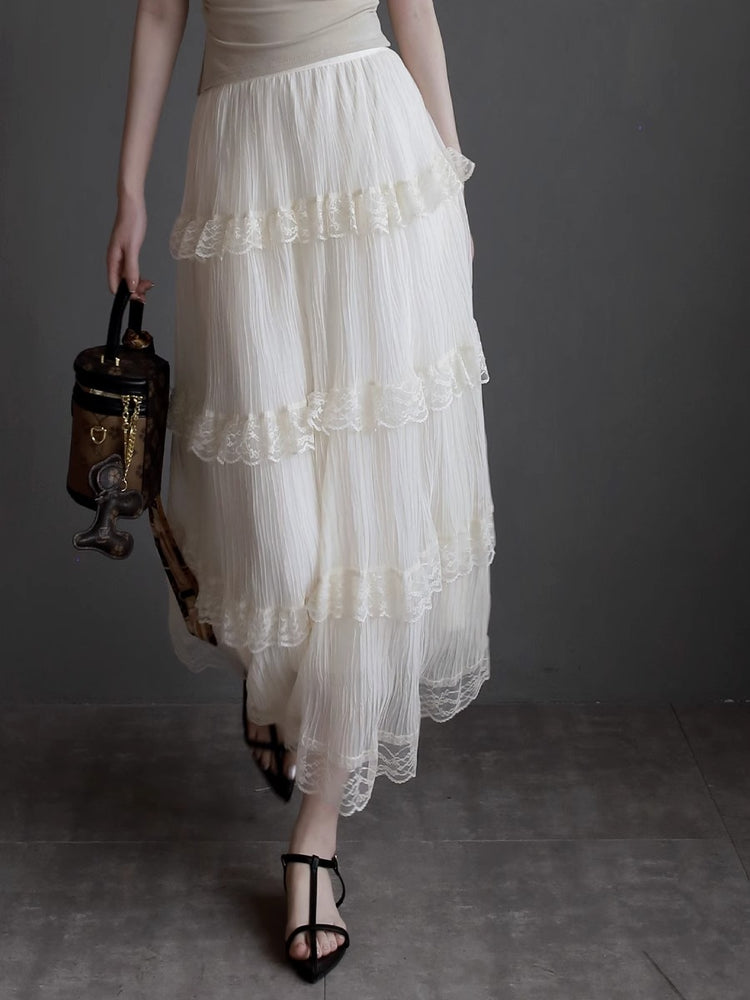 Mesh Lace Medium Length Skirt_BDHL7417