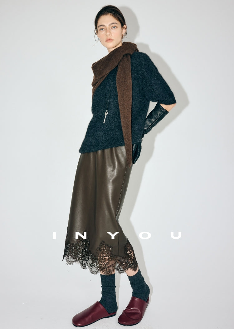 蕾絲皮革直筒裙_BDHL7901