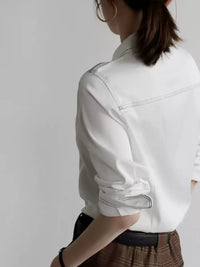 Long sleeve temperament draped shirt_BDHL4964