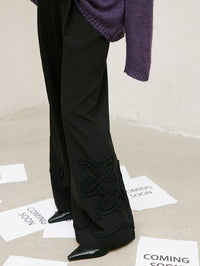 Black Embroidered Straight Pants_BDHL6743