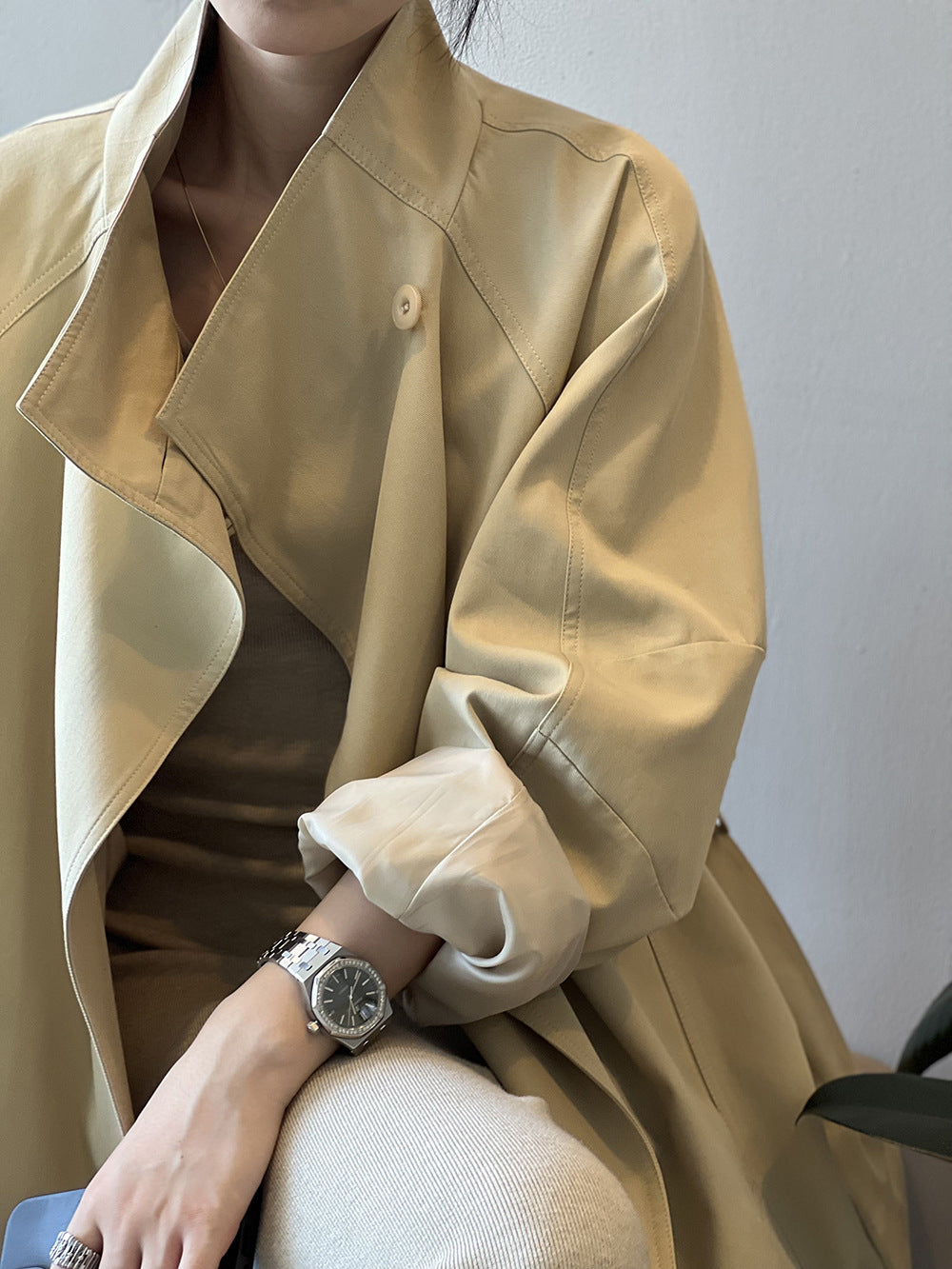 Retro Stand Collar Trench Coat_BDHL7126