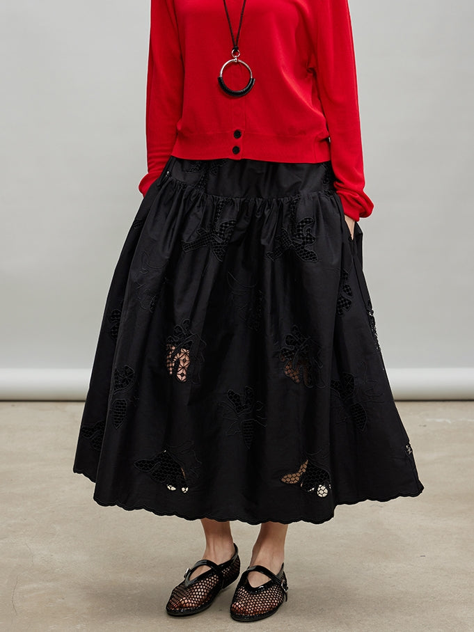 Embroidered Hollow A-Line Skirt_BDHL7184
