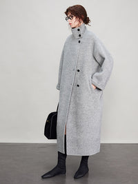 Stand Collar Long Cocoon Coat_BDHL6683