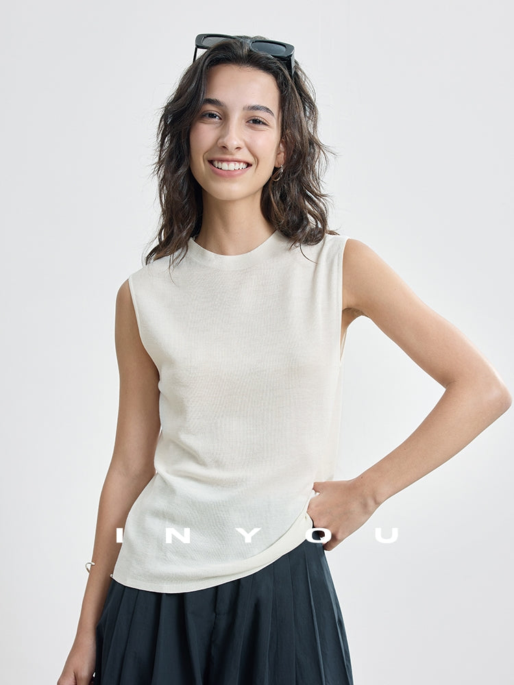 Round Neck Slim Sleeveless Tops_BDHL7484