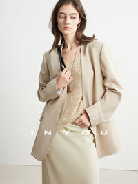 Collarless V-Neck Suit Jacket_BDHL6949