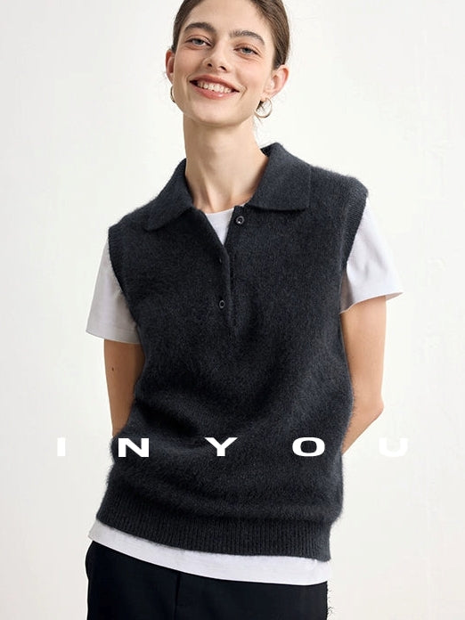 Polo-Neck Knit Sleeveless Tops_BDHL7747