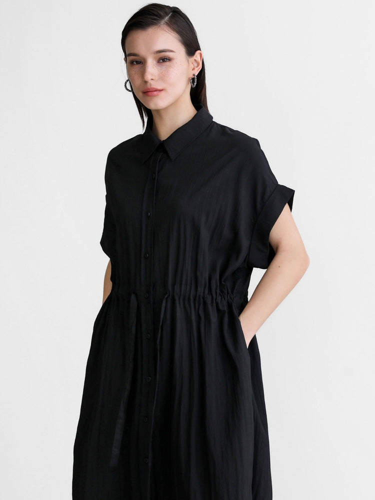 Loose-Fitting Waist Tie Slit Dress_BDHL7248