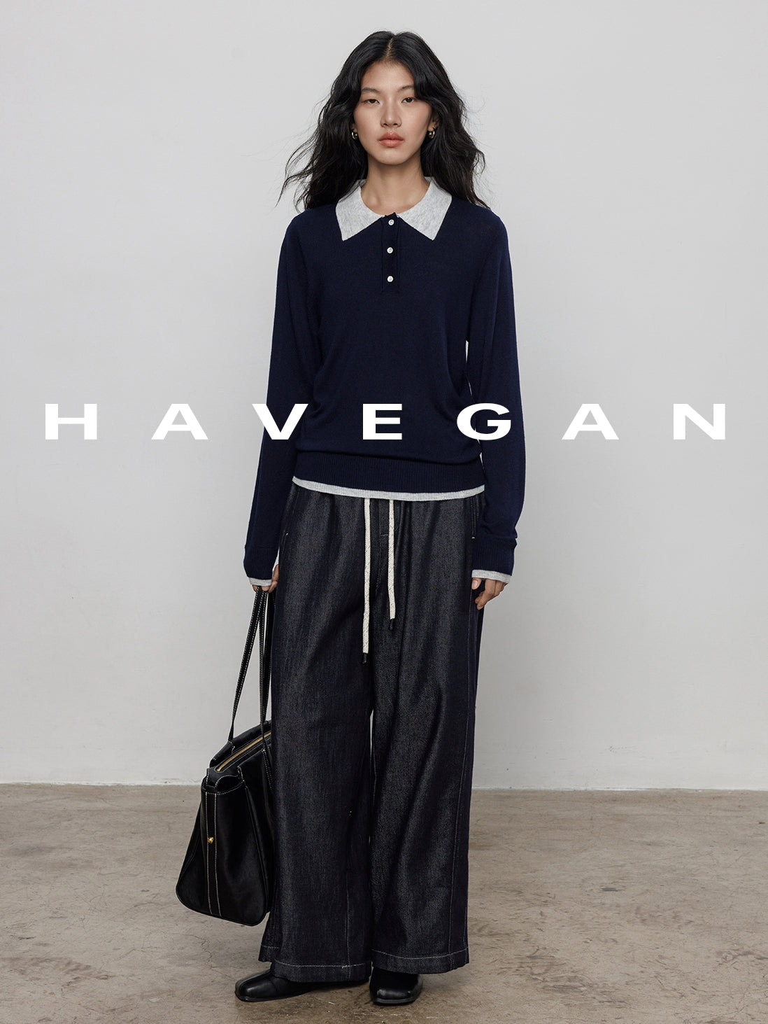 Contrast Polo Collar Tops_BDHL7711